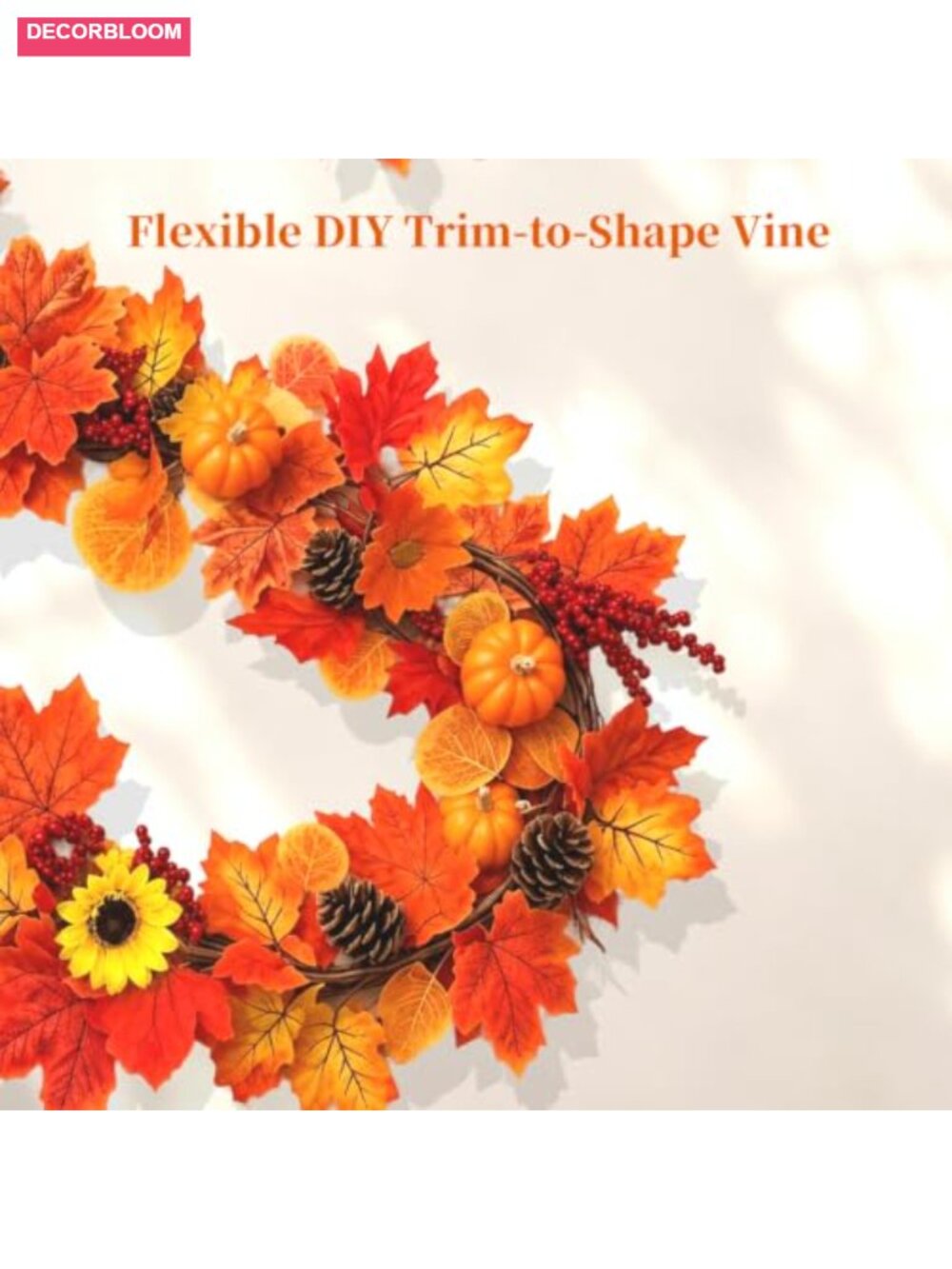 2 Pack 6ft Fall Garlands Maple Pumpkin Berry Pinecone Sunflower PE Decor - Picture 5 of 6